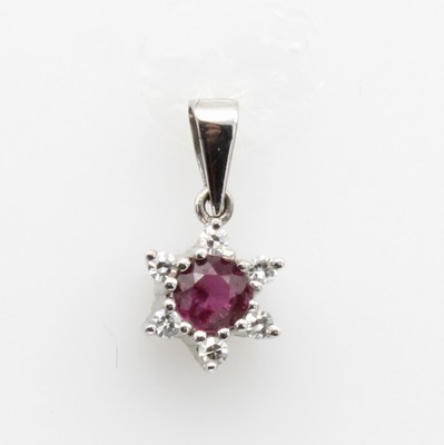 Image 26921122 - Kleiner Anhänger mit Rubin und Brillanten, WG 585/000, 6 Brill. zus. ca. 0.09 ct ...