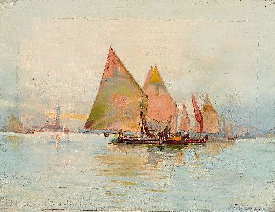 Image Zuschreibung: Franz Richard Unterberger, 1838 Innsbruck-1902 Neuilly, Segelboote vor ...