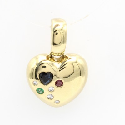 Image 26921131 - Clip-Herzanhänger mit Farbsteinen und Brillanten, GG 585/000, 4 Brill. zus. ca. ...