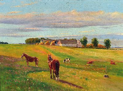 Image 26921132 - Frantz Landt, 1885-1976 Dänemark, Pferde und Kühe auf der Weide, im ...