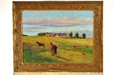 26921132k - Frantz Landt, 1885-1976 Dänemark, Pferde und Kühe auf der Weide, im ...