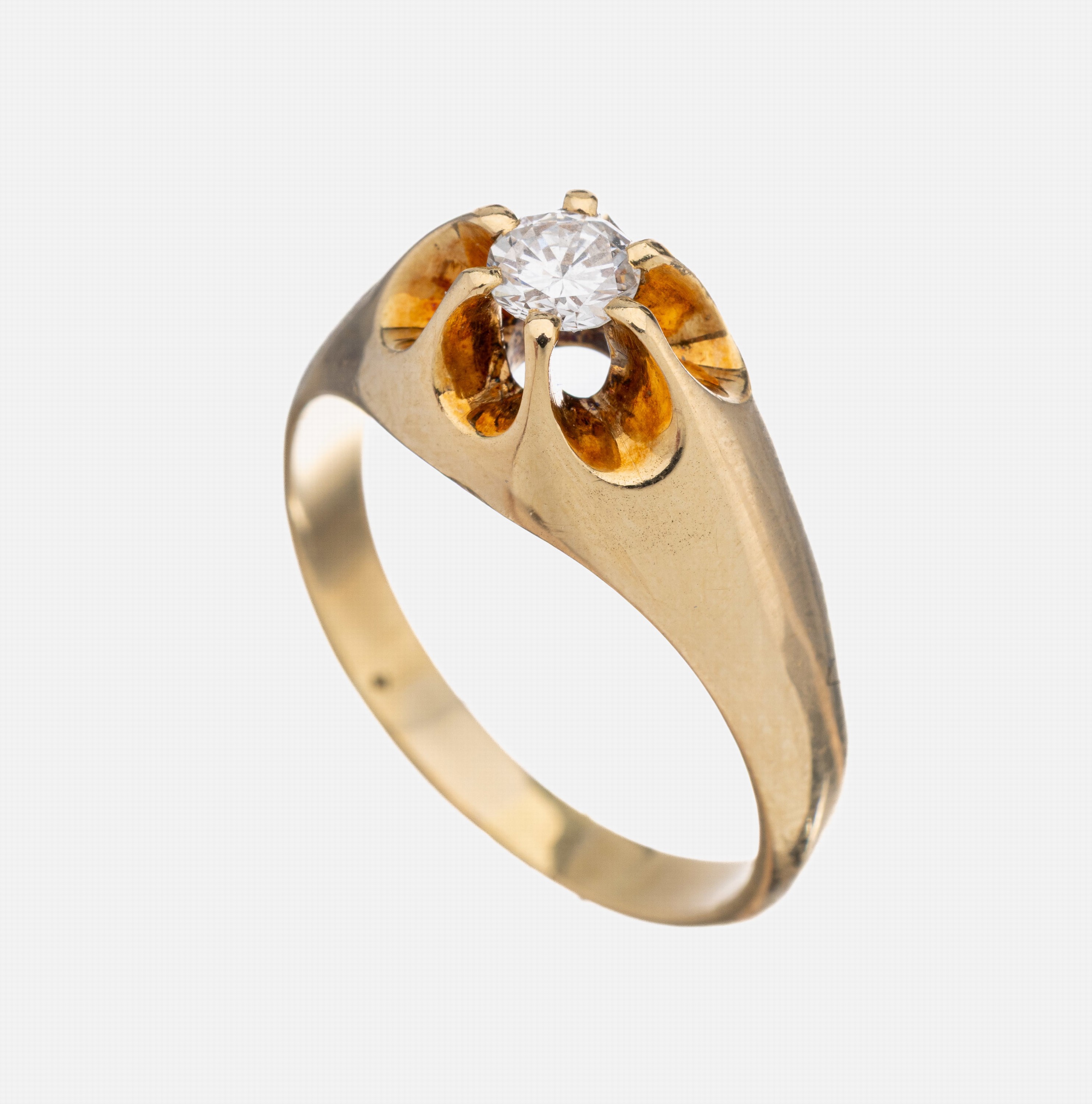 14 kt Gold Brillant-Ring, GG 585/000, Brillant ca. 0.25 ct feines Weiß/vs, RW 59, ca. 7.2 g