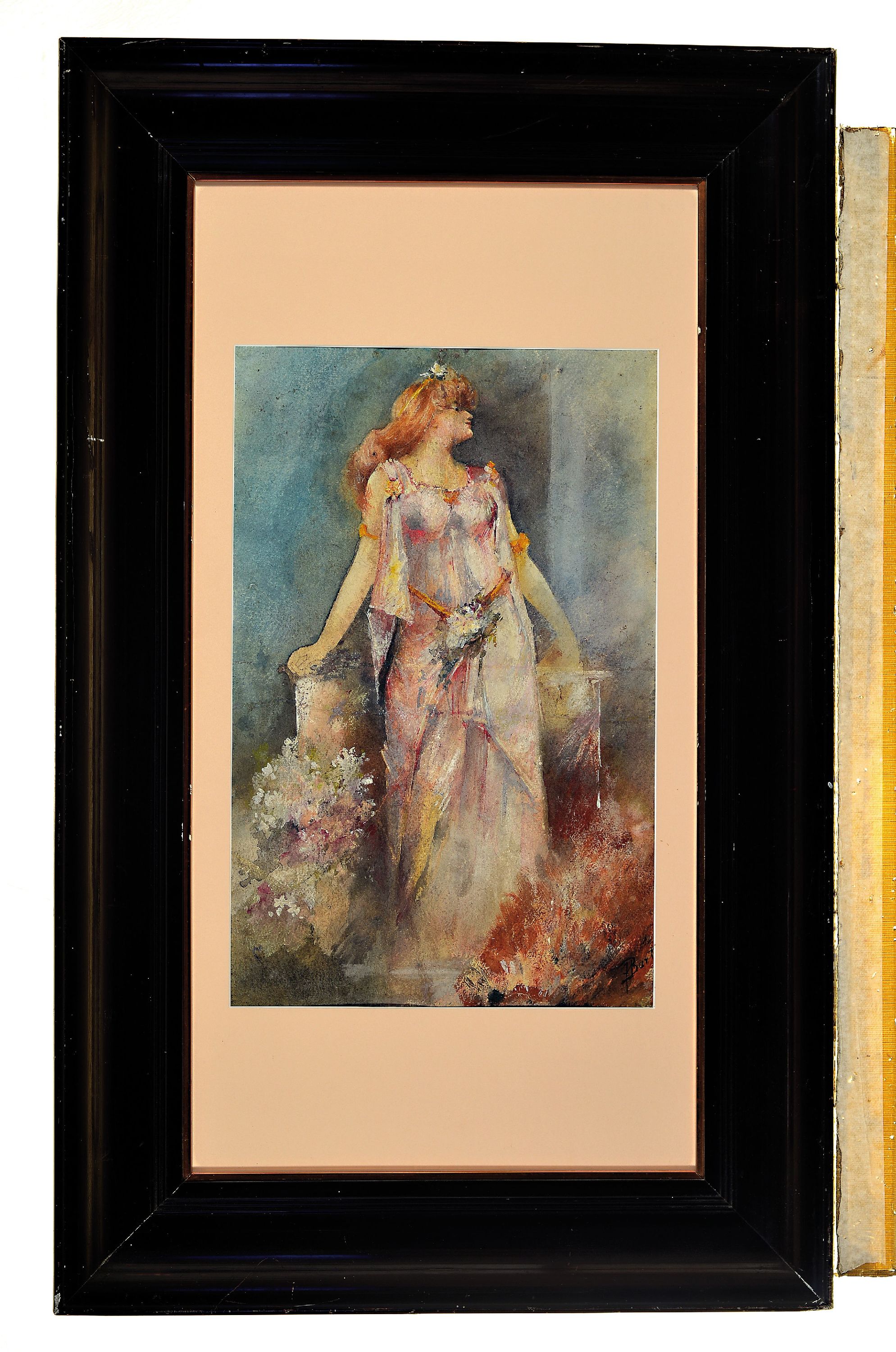 Detail k: P.Barth, stehende Frau im Jugendstilgewand, Aquarell auf Papier, rechts unten signiert, ca. 45x29cm