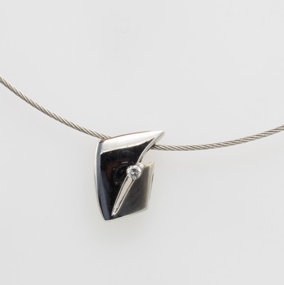 Image 26921301 - Anhänger mit Brillant an Stahlreif, WG 585/ 000, Brill. ca. 0.06 ct Weiß/si, ...