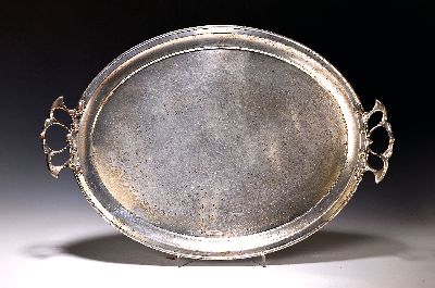 Image Großes Tablett, Argentor Wien, um 1900, Metall versilbert, berieben, aufgesetzte ...
