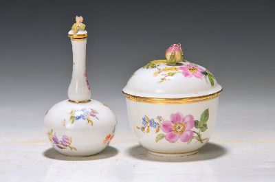 Image Kleine Deckeldose und Miniaturflakon, Meissen, um 1900, Porzellan, mit bunter ...