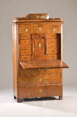 Image 26921330 - Standsekretär, Biedermeier, norddeutsch, um 1830/40, Mahagonifurnier, 5 Schubladen, ...