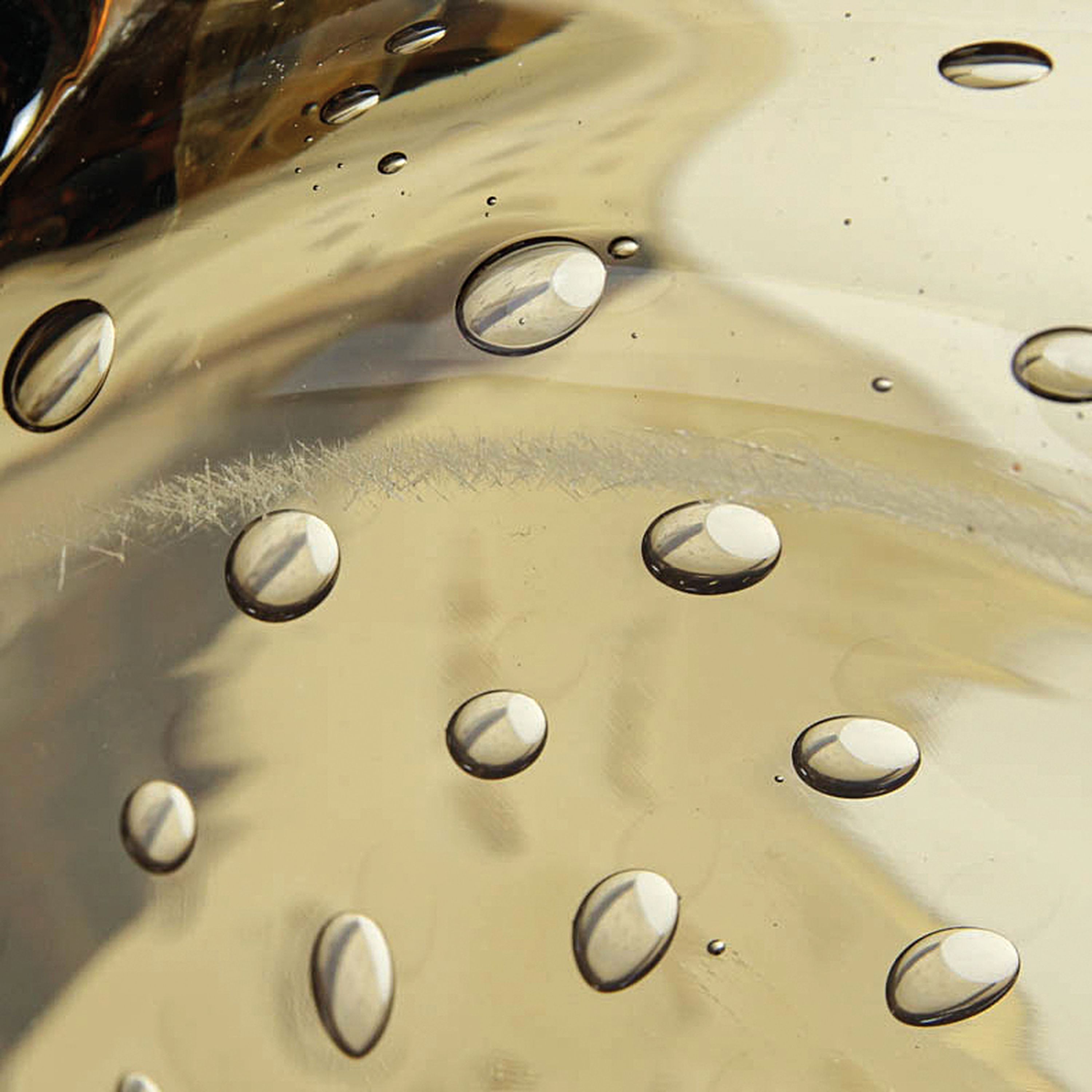 Detail f: Große Zierschale, Barovier & Toso, Murano, dickwandiges bernsteinfarbenes Glas, regelmäßig eingeschlossene Luftblasen, Aussenwandung mit 6 ...