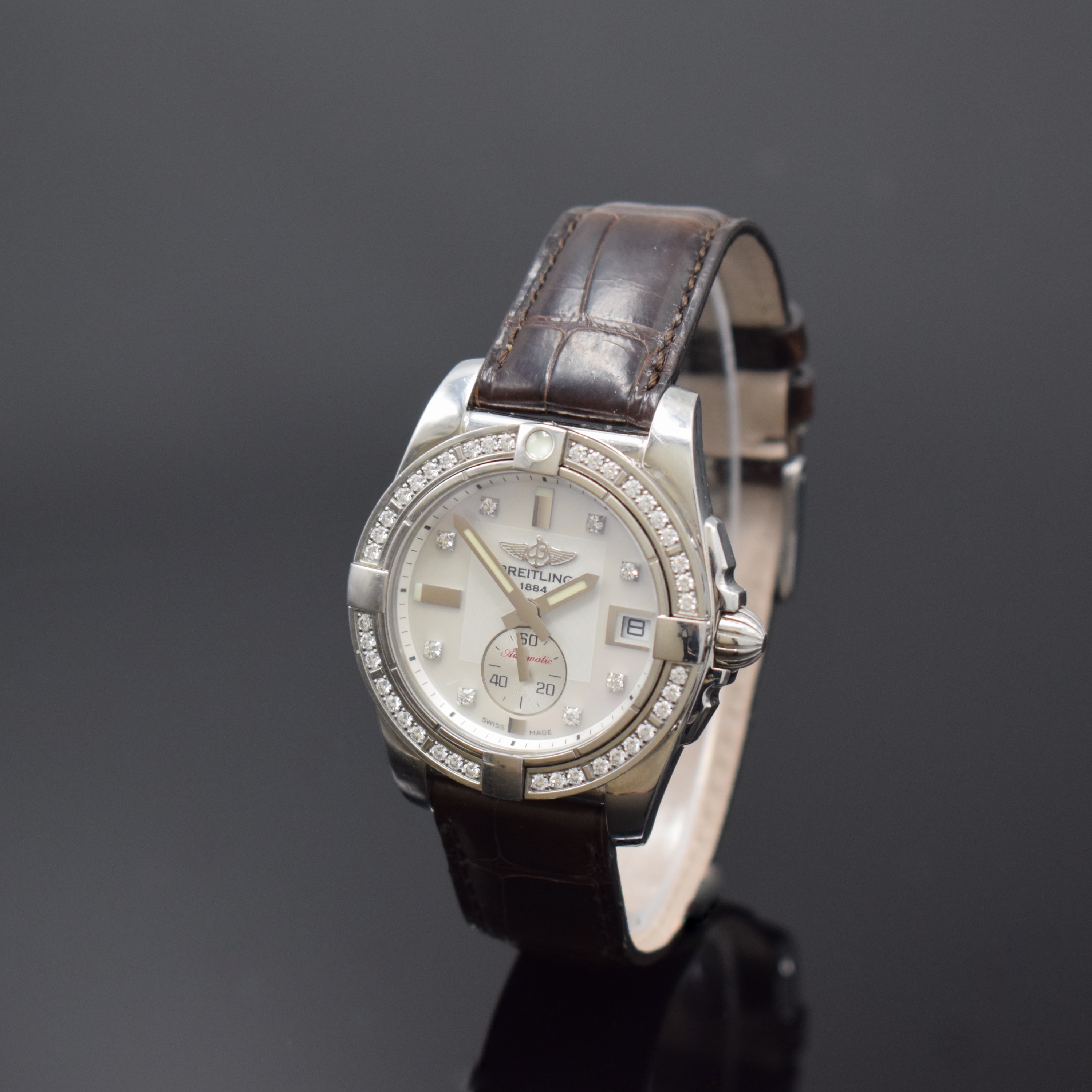 BREITLING Galactic Chronometer mit Brillanten besetzte Armbanduhr in Stahl Referenz A37330, Schweiz um 2016, Automatik, Boden verschr., neutr. ...