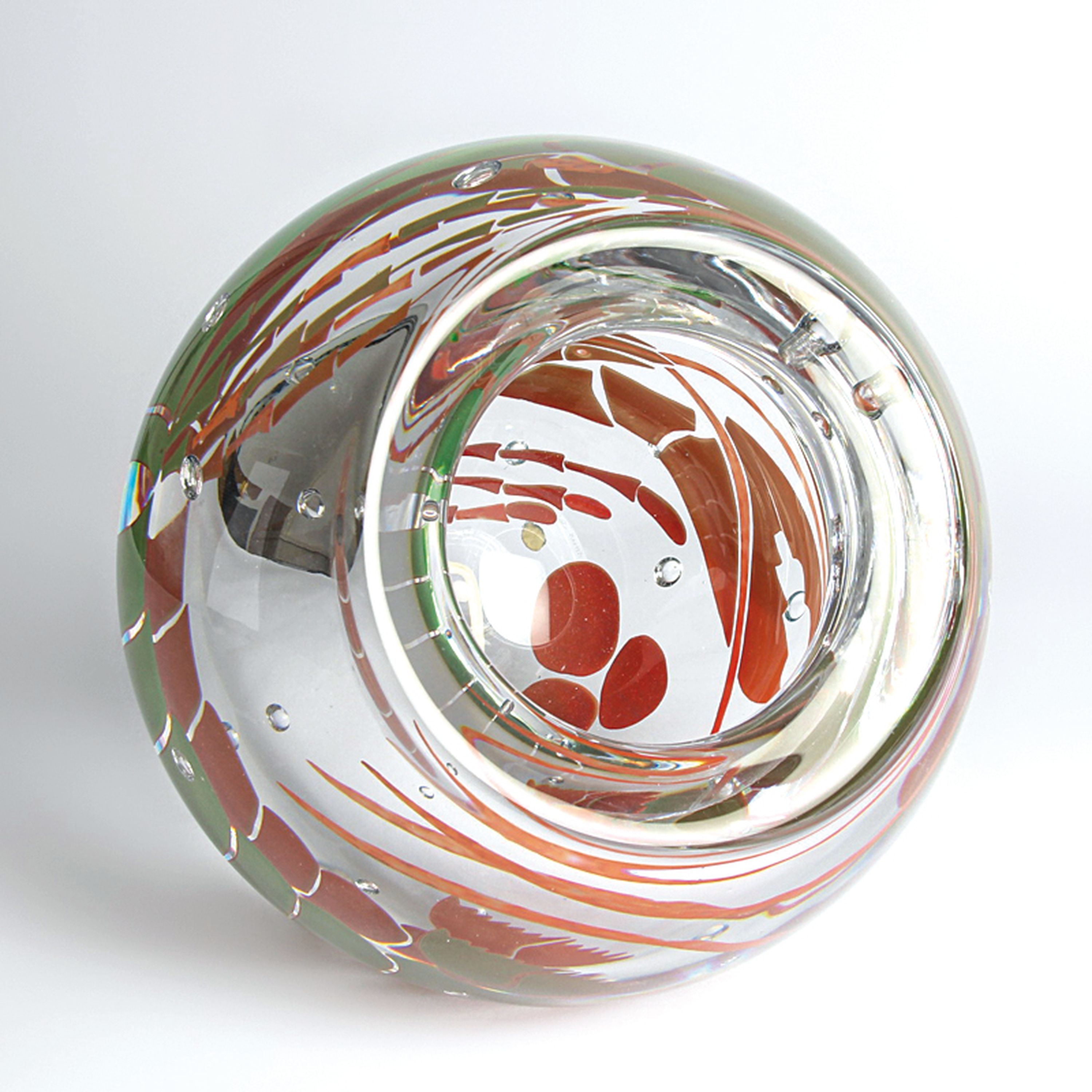 Detail c: Kugelvase "Lobster", Hanne Dreutler & Arthur Zirnsack, Studio Arhus, Schweden, 1989, dickwandiges farbloses Glas, eingeschmolzene ...