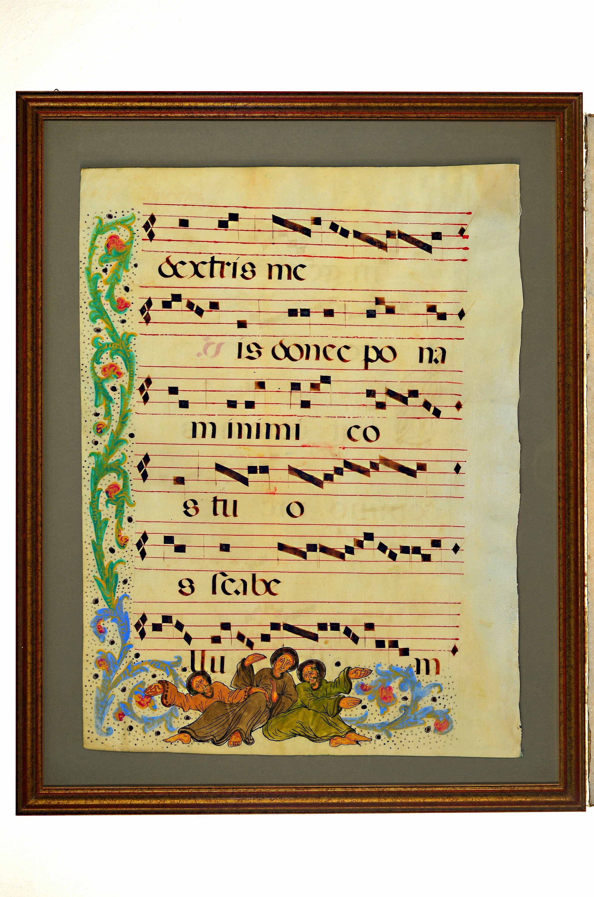 Detail a: 2 Blätter aus einem Antiphonar, wohl Spanien, 15./16. Jh., Handschrift auf Pergament, 1x mit Text, wohl Psalmen, 1x mit Noten, ca. 65x50cm, u.Gl., ...
