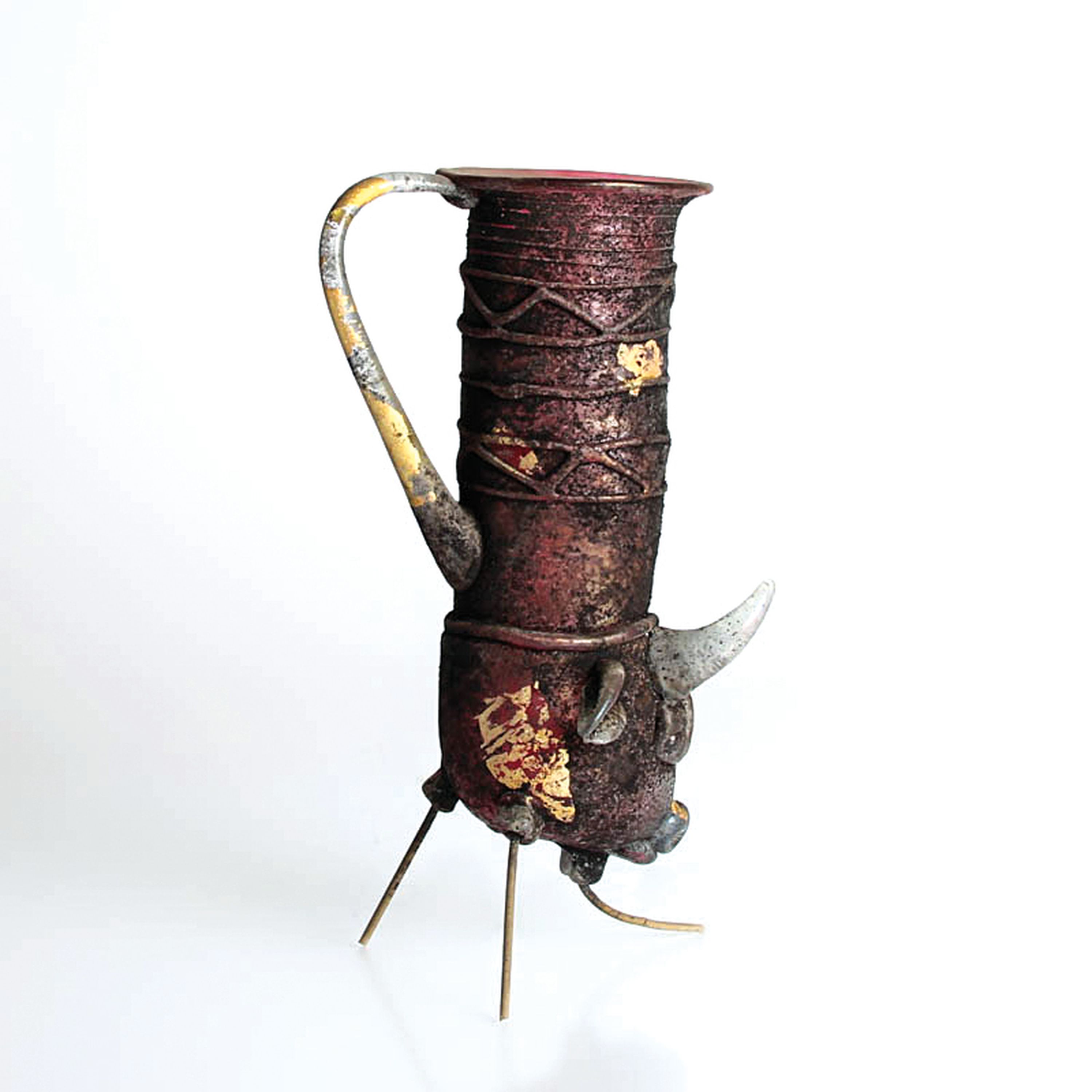 Detail e: Vetro a scavo-Gefäß, Ermanno Nason für Cenedese, Murano, 1963-72, violett getöntes Glas, Ruß und Goldpatina in vetro a scavo -Technik, stil. ...