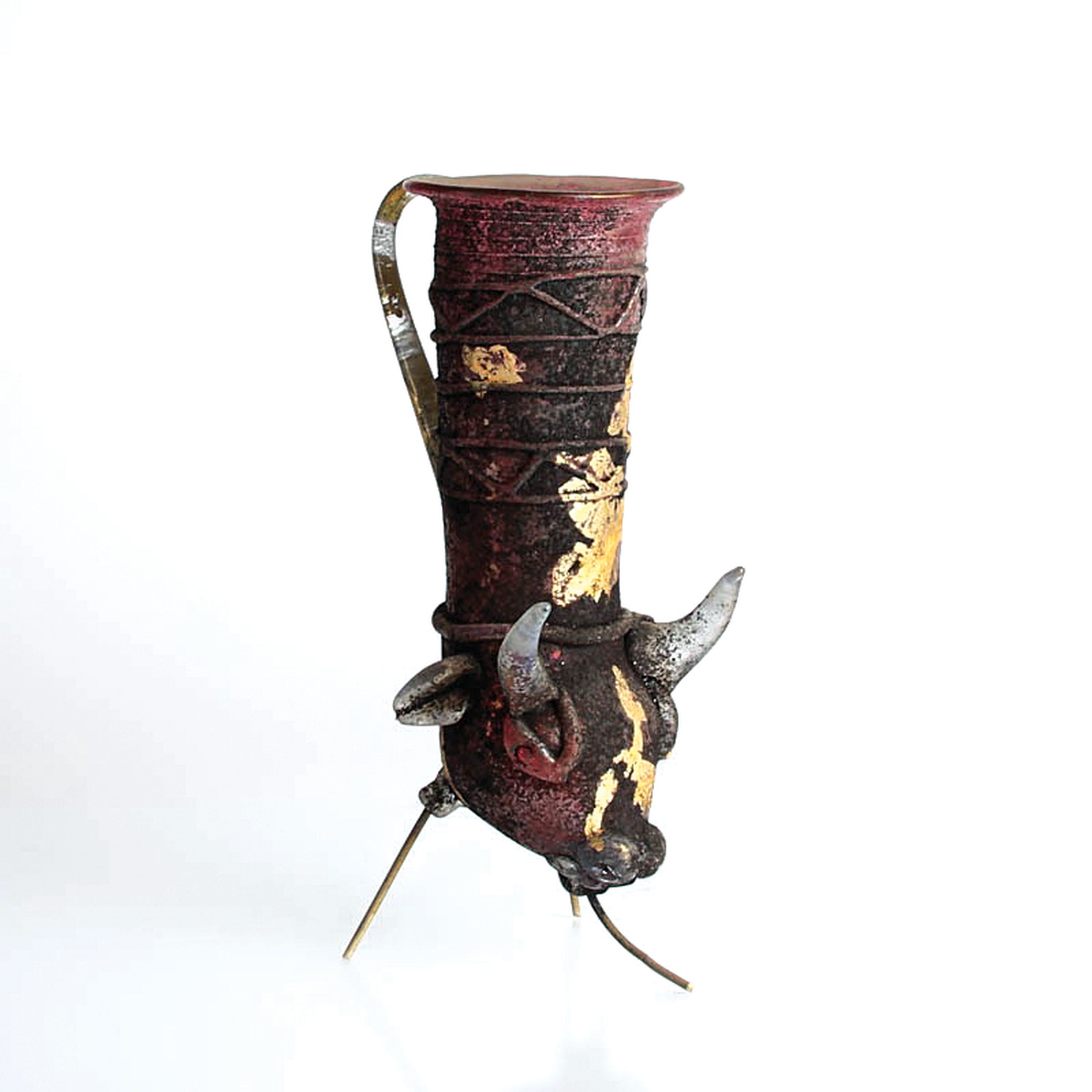 Detail g: Vetro a scavo-Gefäß, Ermanno Nason für Cenedese, Murano, 1963-72, violett getöntes Glas, Ruß und Goldpatina in vetro a scavo -Technik, stil. ...