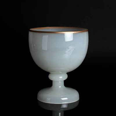 Image 26923179 - Glaspokal, Cenedese, Murano, opak milchweißes Glas, Goldrand, Herstelleretikett, ...
