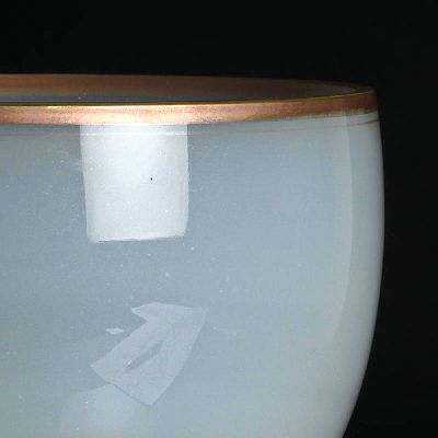 26923179a - Glaspokal, Cenedese, Murano, opak milchweißes Glas, Goldrand, Herstelleretikett, ...