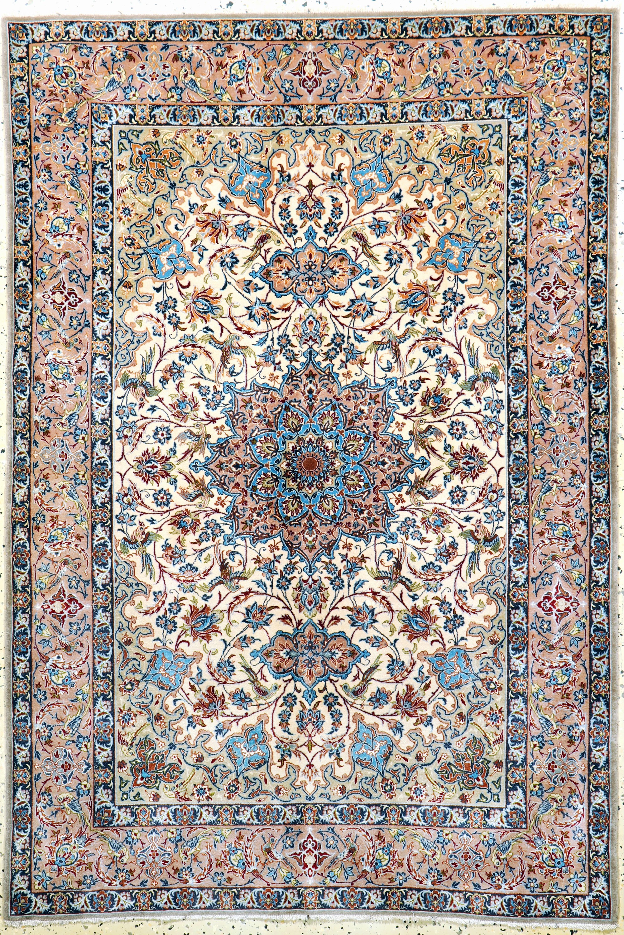 Esfahan fein, Persien, Mitte 20.Jhd., Korkwolle mit und auf Seide, ca. 164 x 111 cm,ca. 1,0 Mio. Kn/qm, EHZ: 2, reinigungsbedürftig