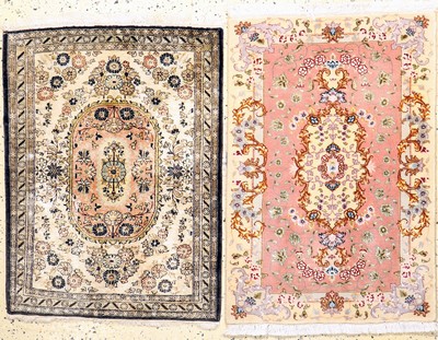 Image 2 lot Poschti, Persien, Mitte 20.Jhd., Täbriz Korkwolle, Ghom Seide, ca. 90 x ...