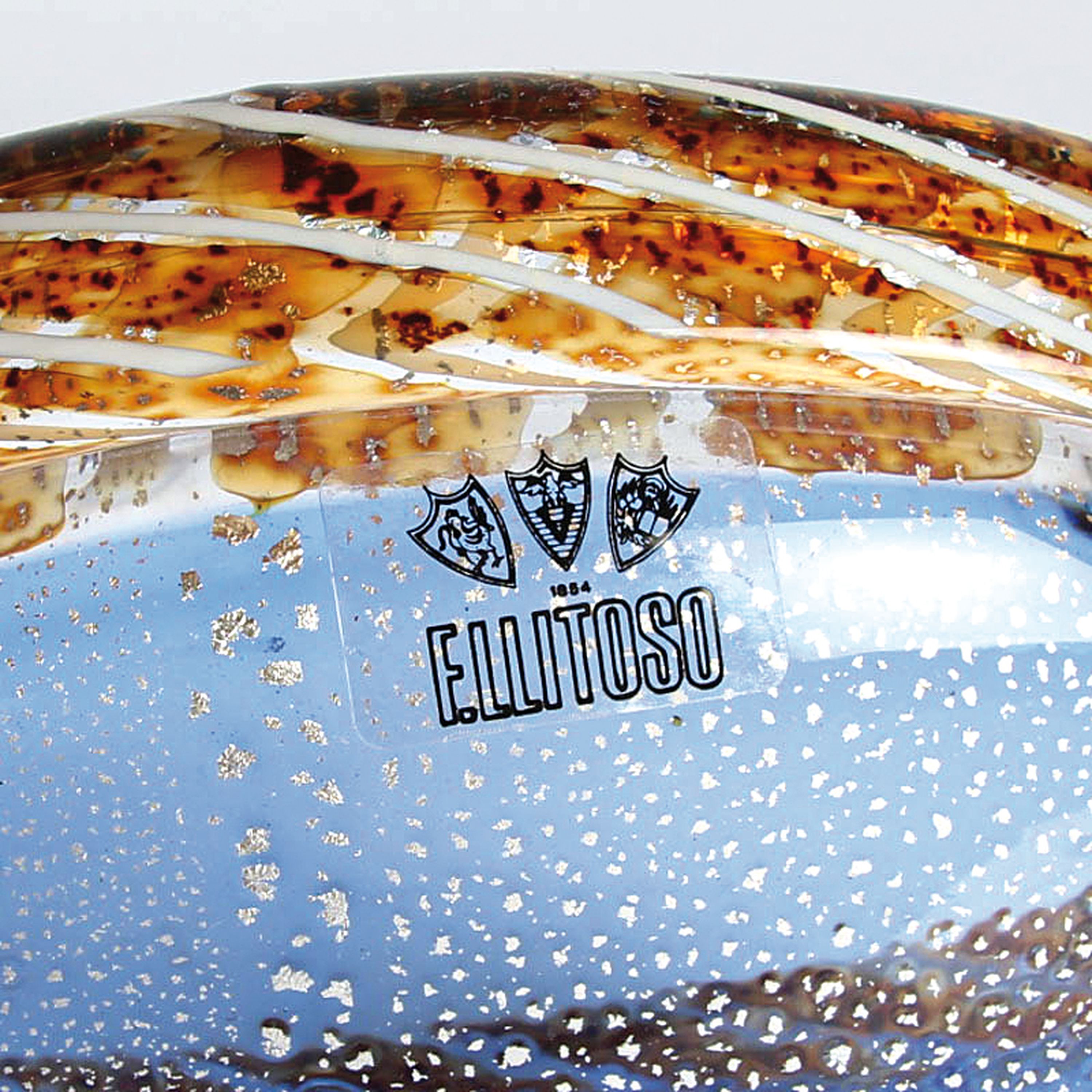 Detail b: Glasschale, Fratelli Toso, Murano, 1960-70, farbloses Glas, blauer Überfang mit Silberfolie, aufgeschmolzene Randwulst mit Spiralmuster, D. 20 cm