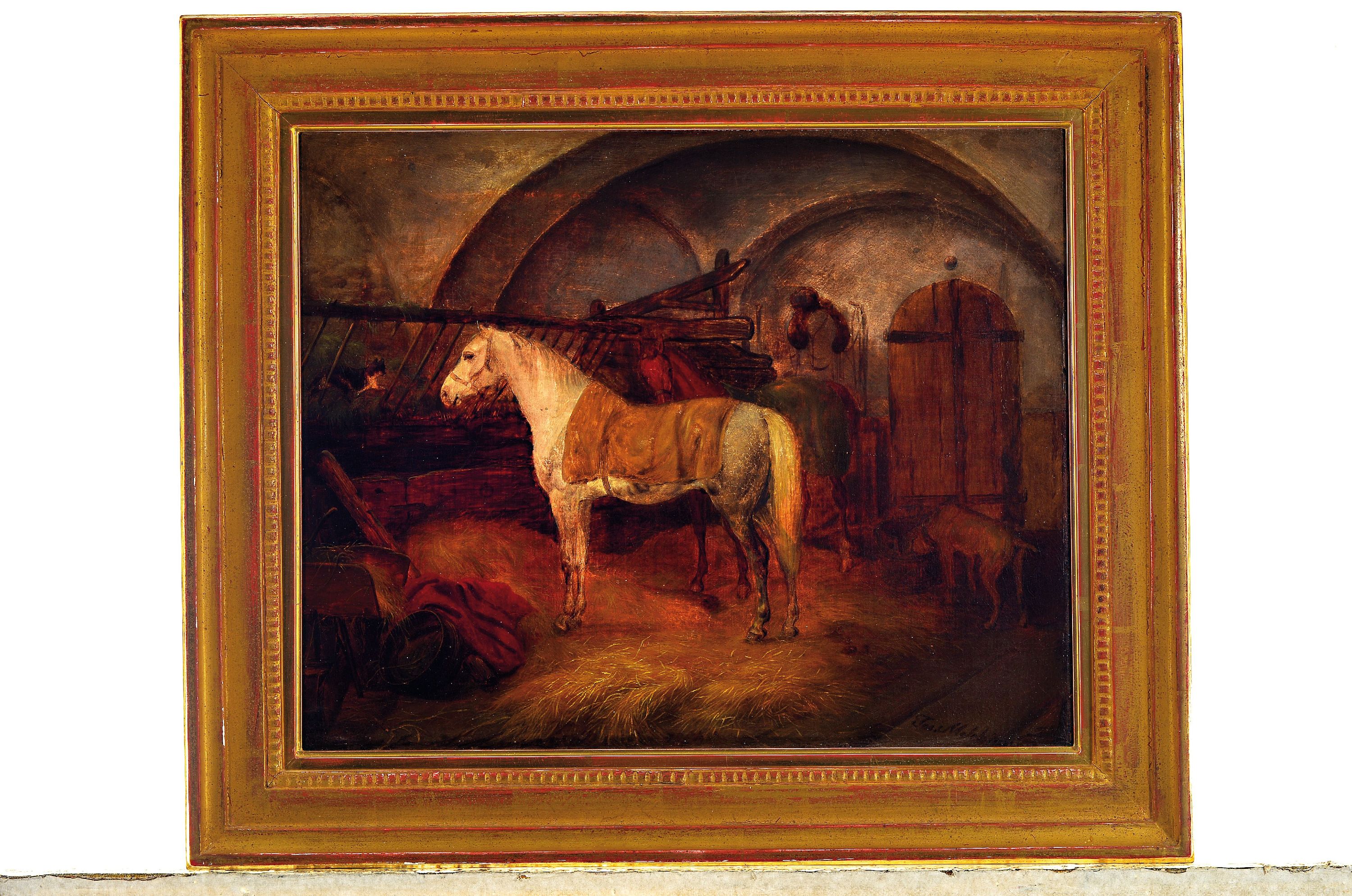 Detail k: Joseph Wilhelm Melchior, 1810-1883, im Pferdestall, Öl/Lwd, doubliert, rechts unten signiert, ca. 34x42cm, R. ca. 45x54cm