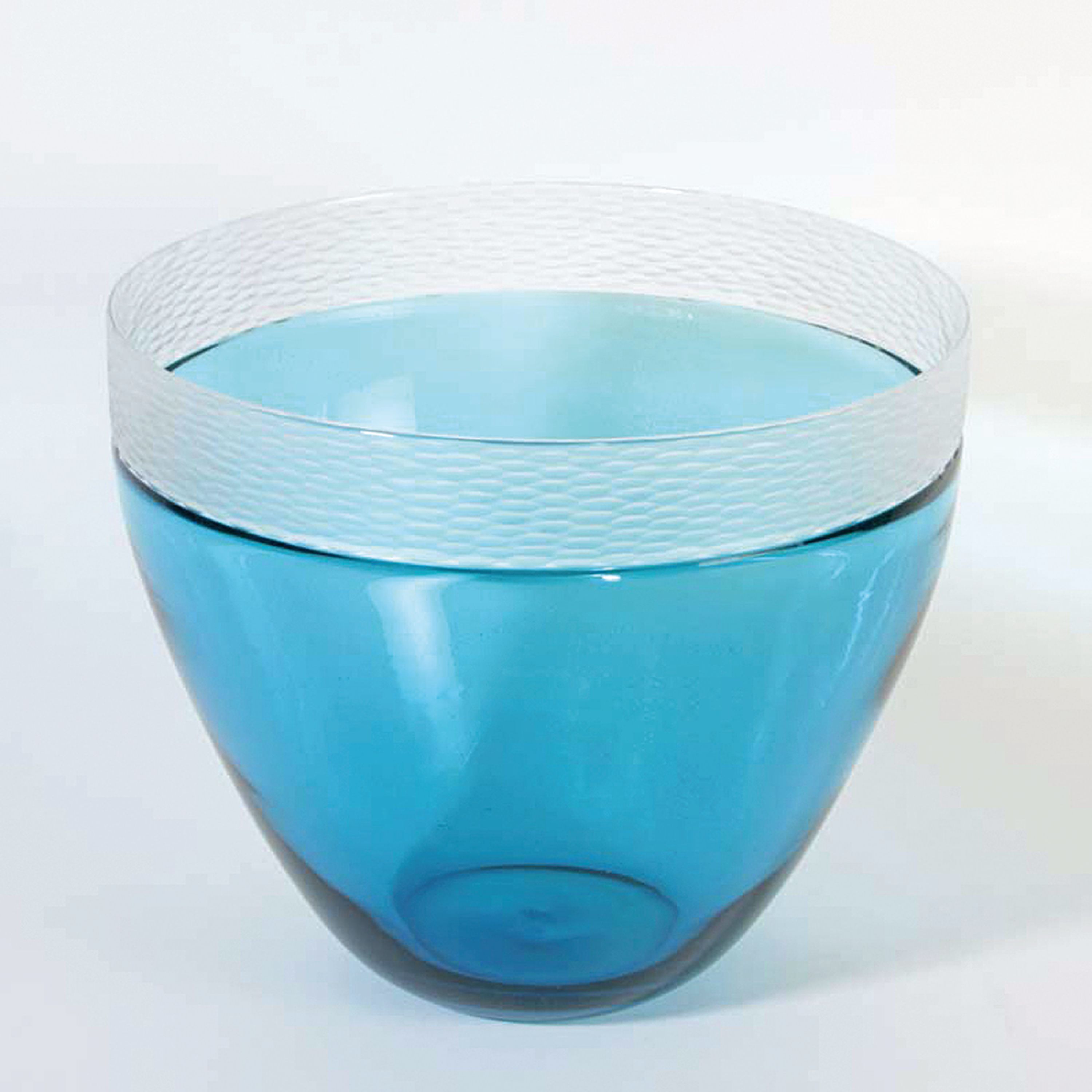 Detail a: Incalmo-Vase bzw. Schale, Murano, 1990er-Jahre, türkisfarbenes Glas mit eingeschmolzener Goldfolie, Mündungsrand matt geätzt mit Strukturmuster, ...