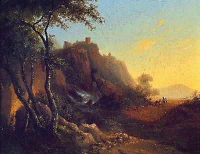 Image 26924224 - Unbekannter Spätromantiker des 19. Jh., Ideale Landschaft mit Ruine im Abendlicht, ...