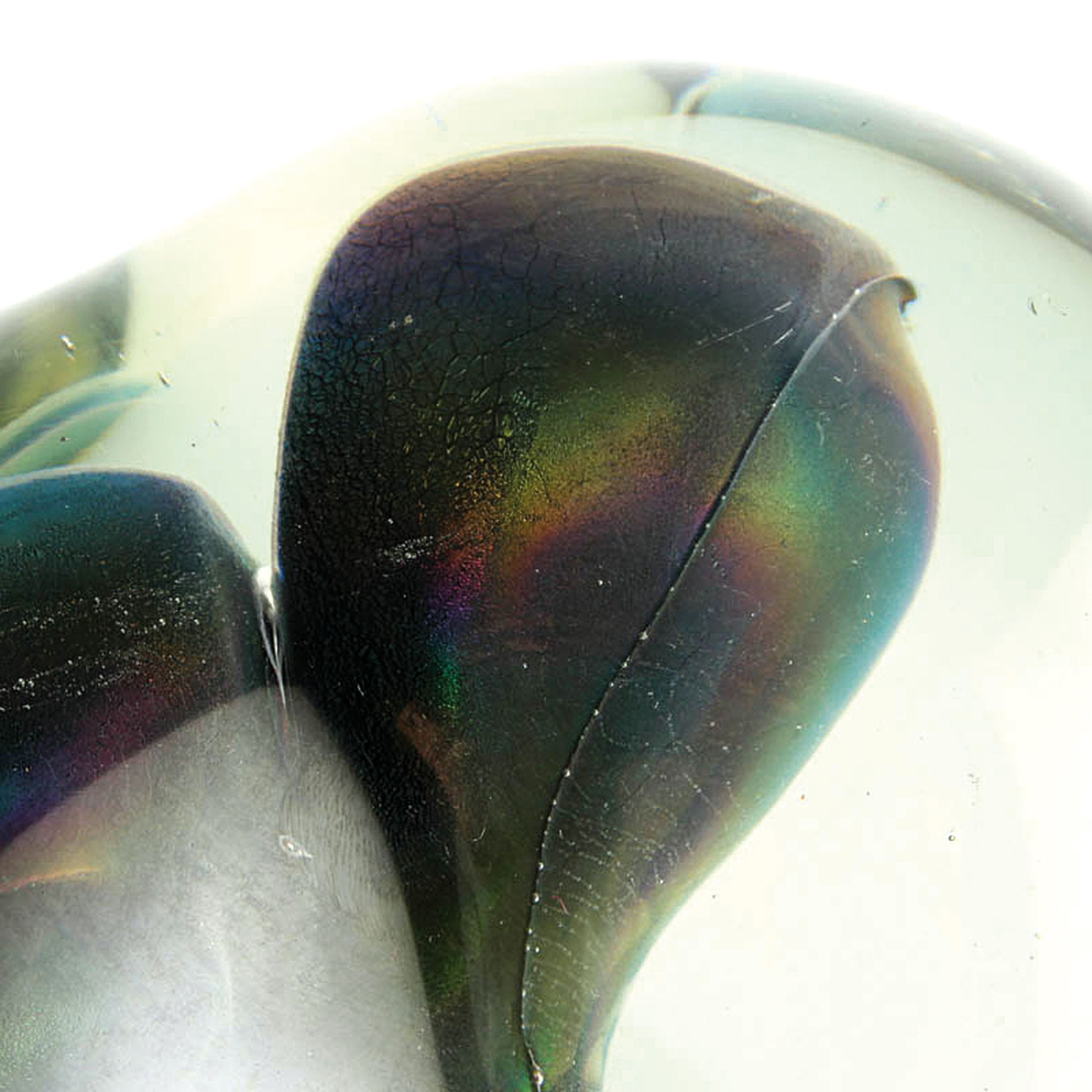 Detail b: Abstrakte Glasskulptur, Ermanno Nason bei Cenedese, Murano,, farbloses Glas, eingeschmolzener lüstrierender Kern, wolkenförmig, schwere Qualität, ...