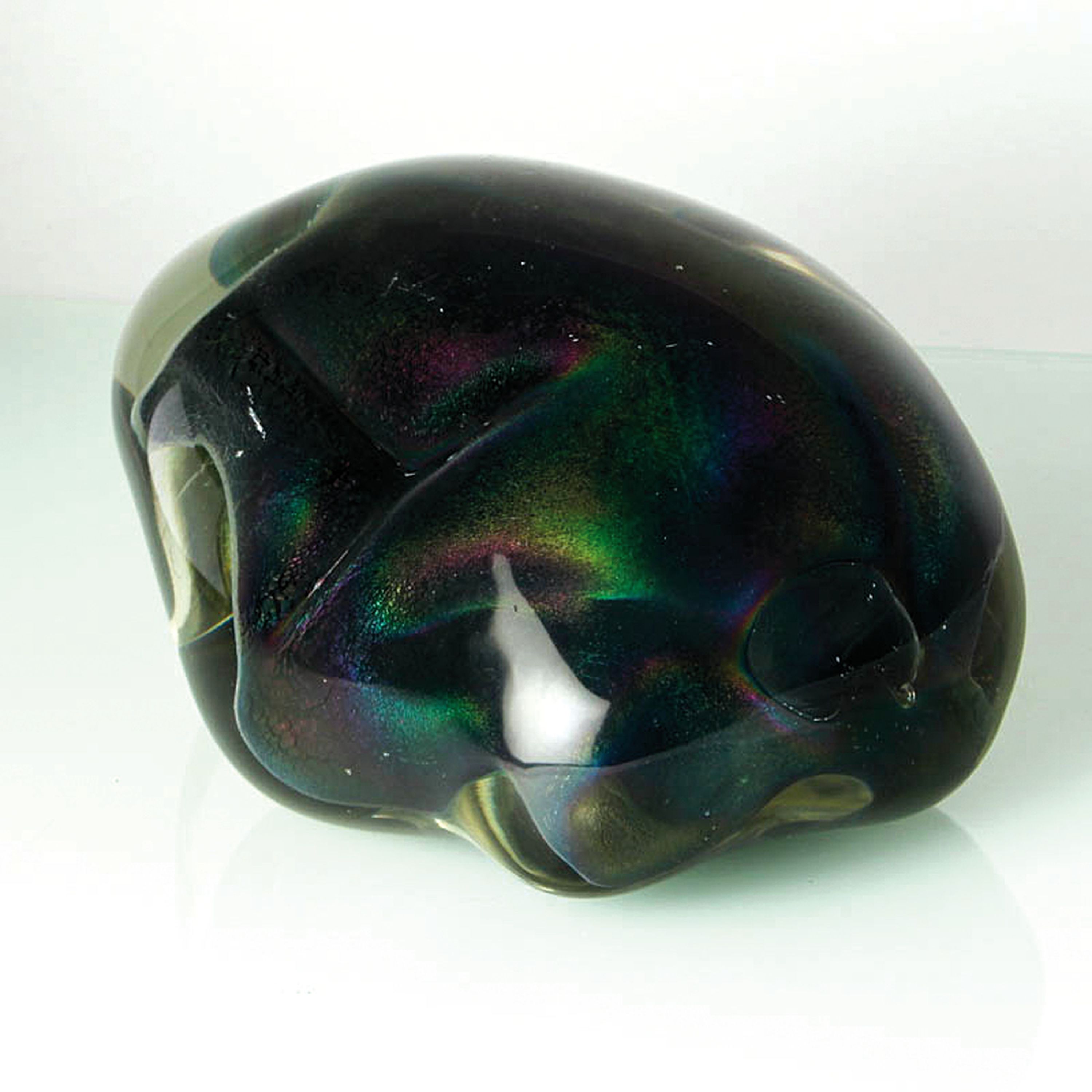 Detail d: Abstrakte Glasskulptur, Ermanno Nason bei Cenedese, Murano,, farbloses Glas, eingeschmolzener lüstrierender Kern, wolkenförmig, schwere Qualität, ...