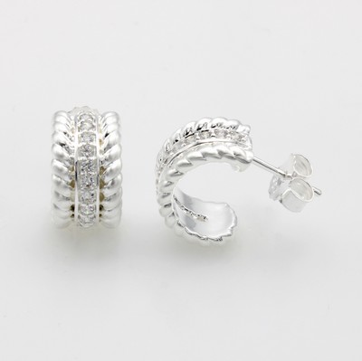 Image 26924599 - Paar Steckcreolen mit Zirkonias, 925er Silber, z.T. im Kordeldesign