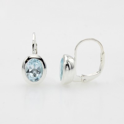 Image 26924660 - Paar Ohrgehänge mit Blautopasen, 925er Silber, ovale Form, fac. Blautopase (beh.), ...