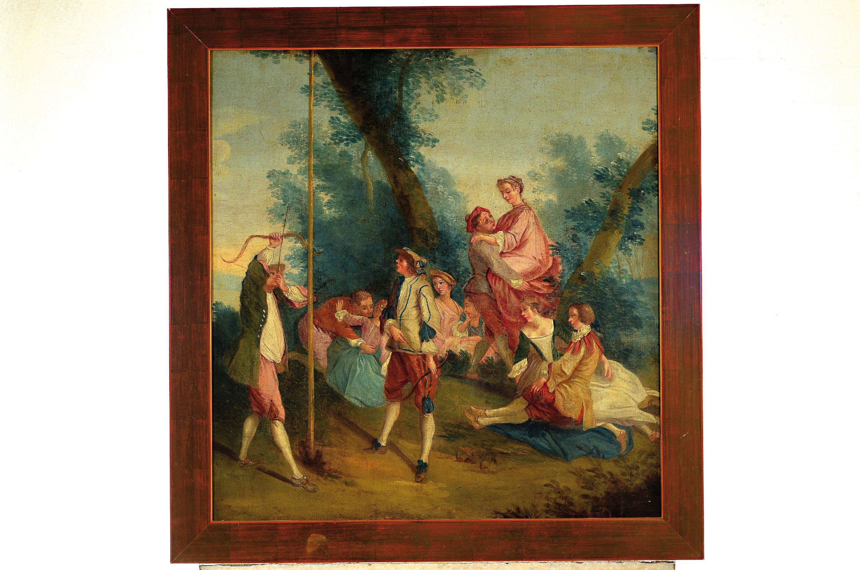 Detail k: Unbekannter Künstler, Frankreich, 19. Jh., vielfigurige Szene im Schlosspark, nach Vorbild des 17. Jh., Öl/Lwd, rest., ca. 80x75cm, R. ca. 92x87cm