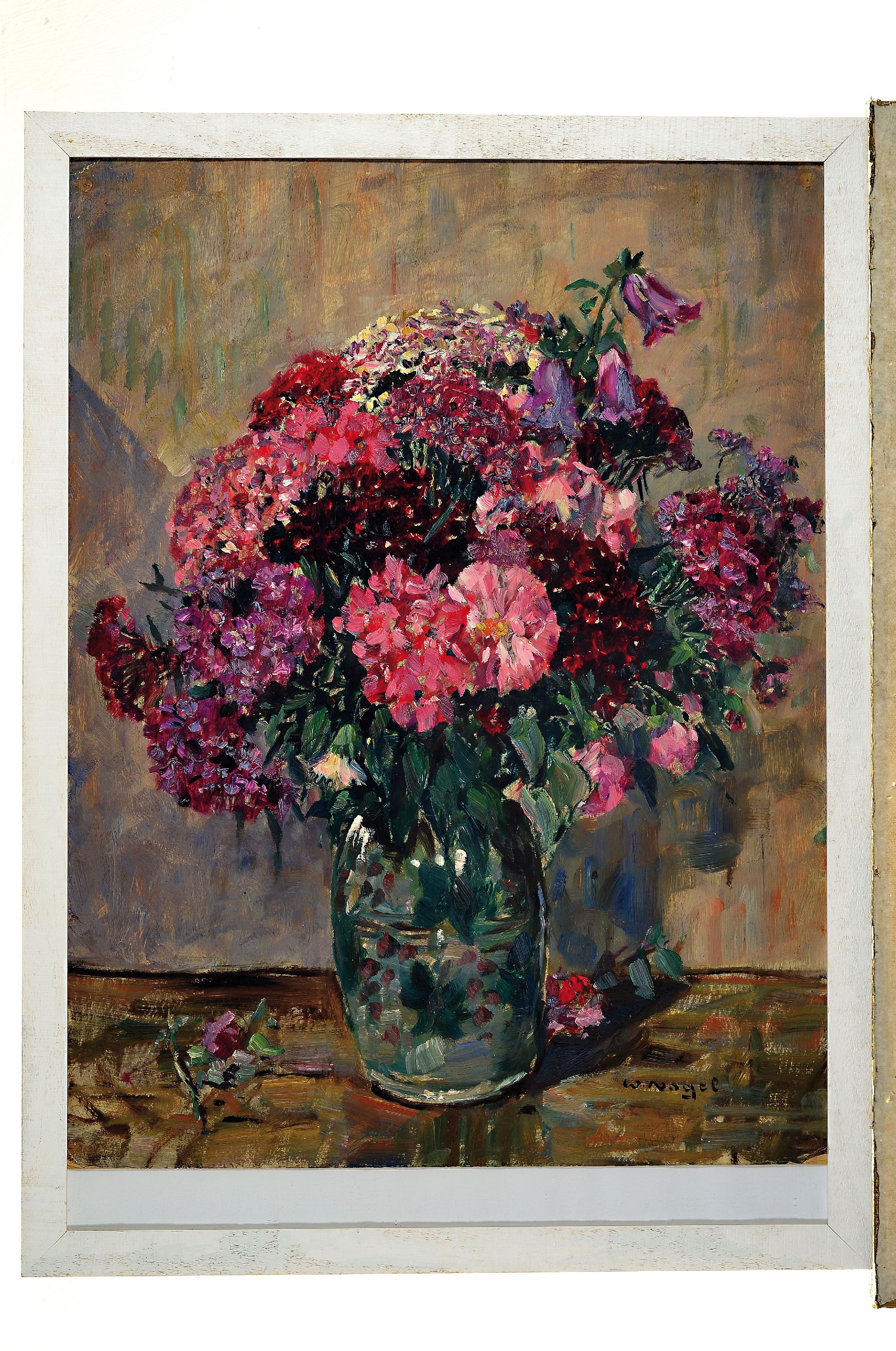 Detail k: Wilhelm Nagel, 1866 Mannheim-1945 Baden-Baden, Stillleben mit Blumen in einer Glasvase, Öl/Malkarton, rechts unten sign., ca. 65x49cm