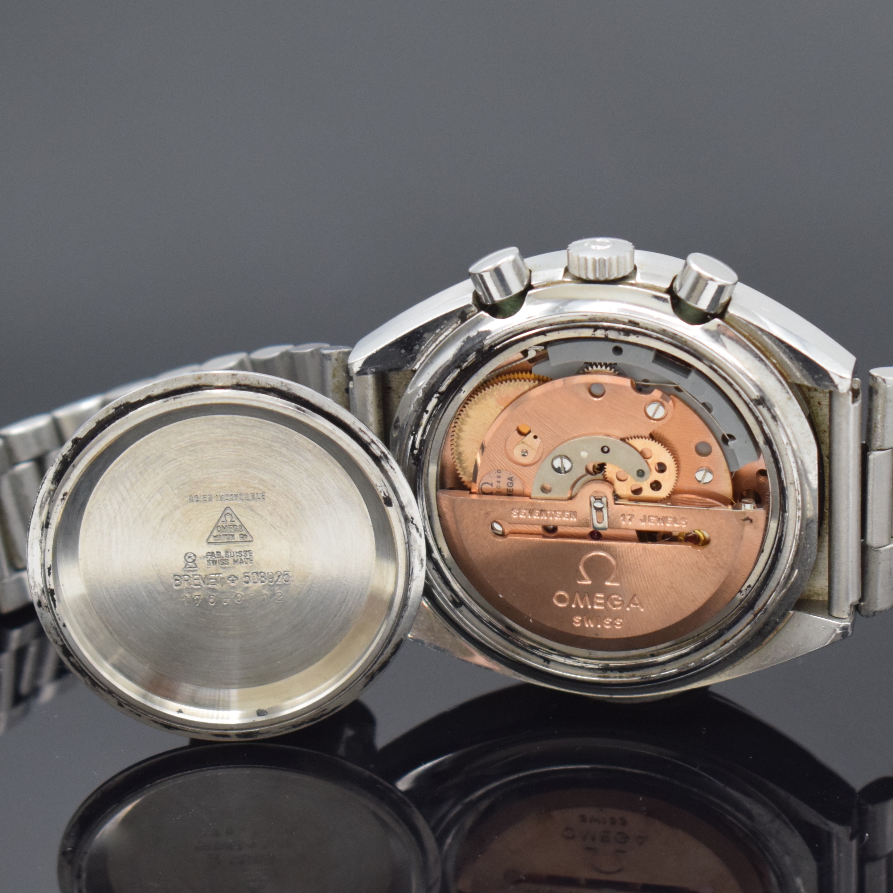 Detail d: OMEGA Speedmaster Automatic Armbandchronograph sogenannte Mark 4,5 Referenz 176.0012, Schweiz um 1985, verschr. Geh. inkl. orig. Gliederband m. ...