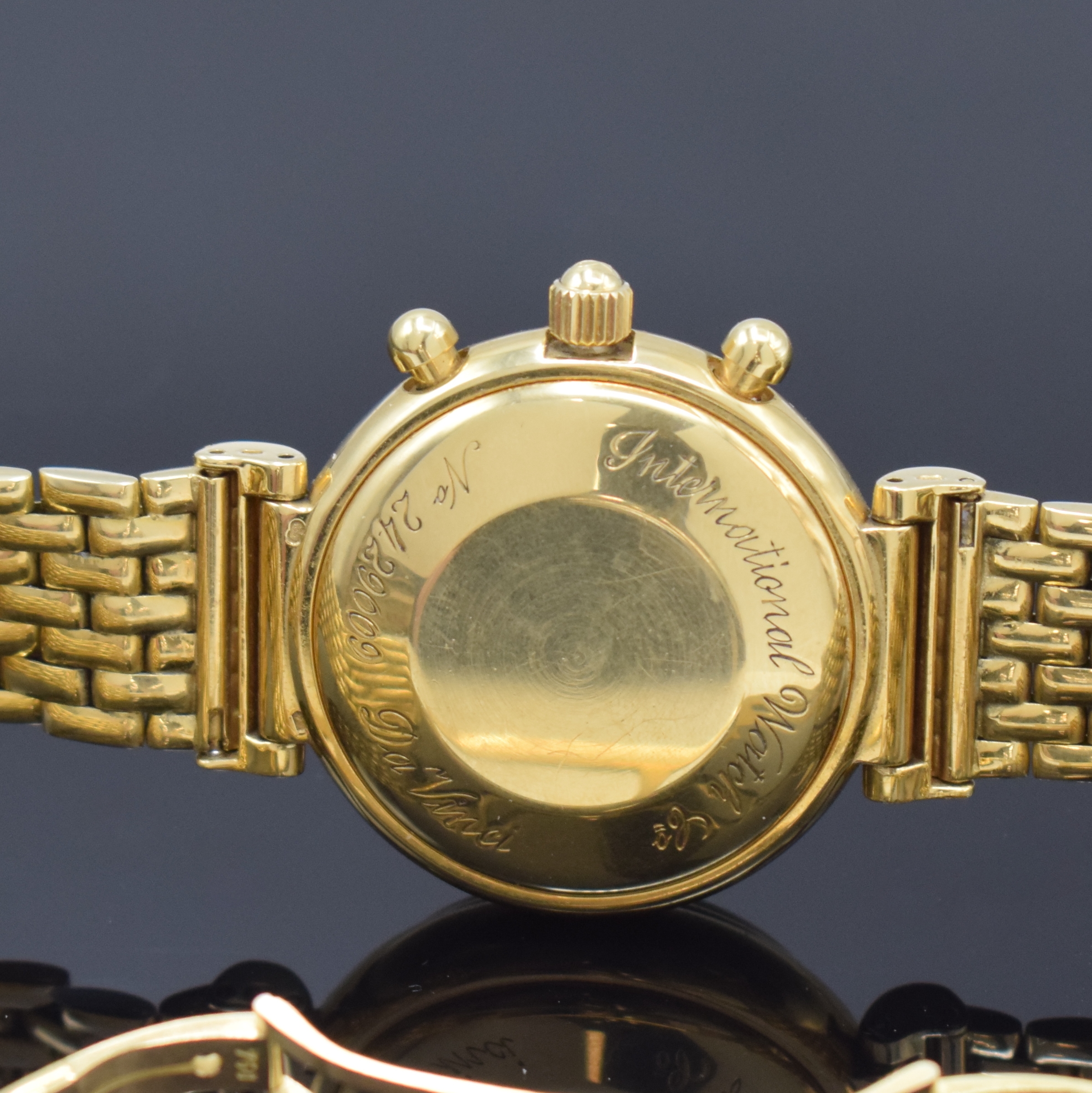 Detail d: IWC feiner astronomischer Armbandchronograph Modell Da Vinci mit ewigem Kalender Referenz 3750 in GG 750/000, Automatik, Schweiz 1990er Jahre, orig. ...