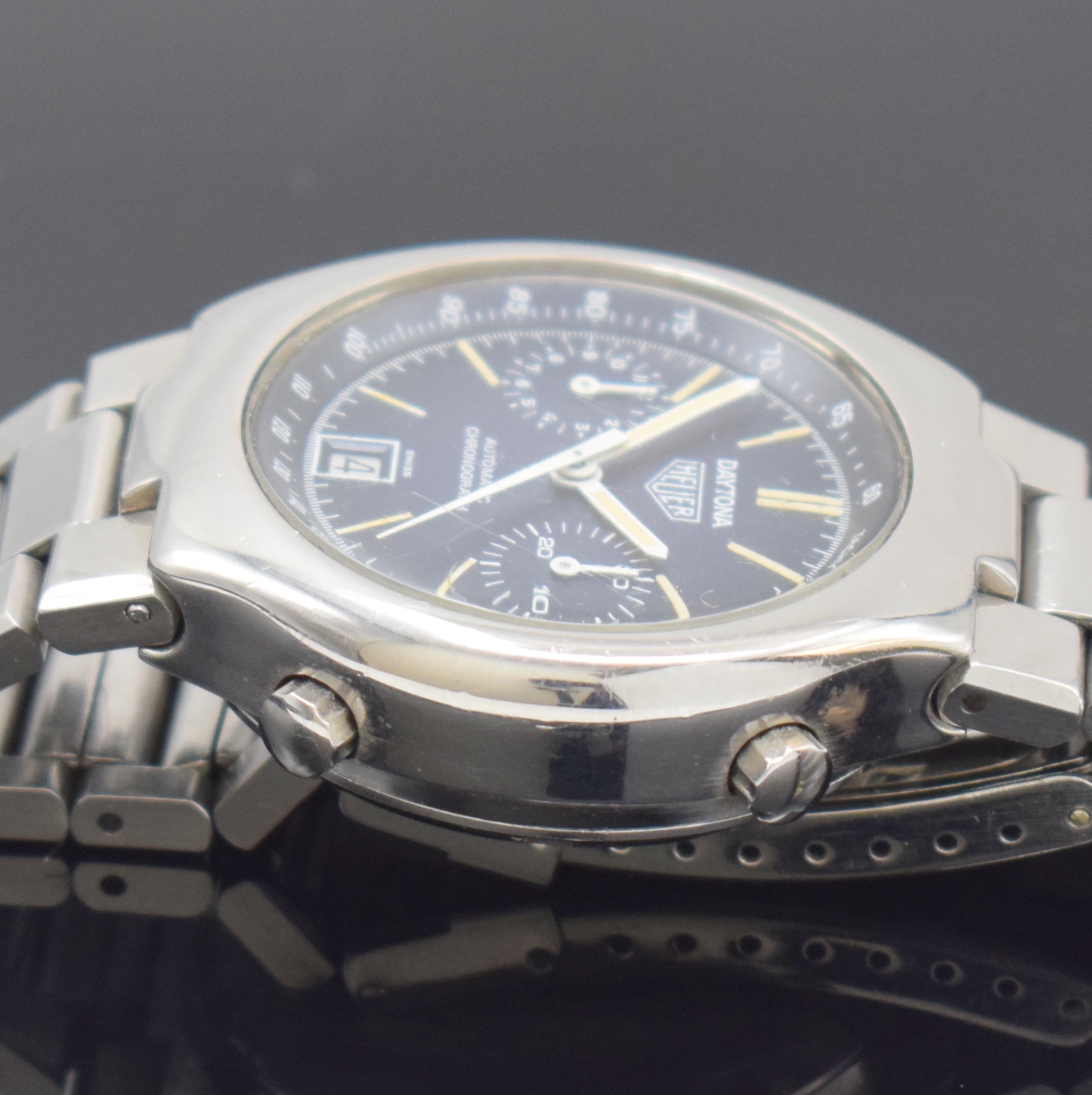 Detail c: HEUER Daytona Armbandchronograph Referenz 110203B, Schweiz 1970er Jahre, Automatik, Edelstahlgeh. inkl. Gliederband m. Faltschl., Boden verschr., ...