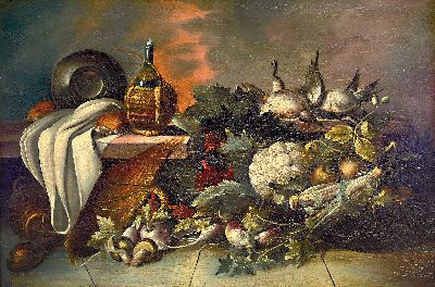 Image 26925062 - Alessandro Maffei, 1790 Siena-1859 Florenz, Üppiges Stillleben mit Weinflasche, ...