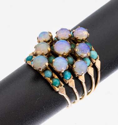 Image 14 kt Gold Opal-Türkis-Ring, RG 585/000, gepr., sogn. Sklavenring, 5-reihig, 9 ...
