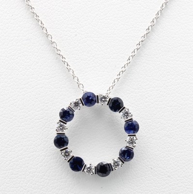 Image Anhänger mit Brillanten und Saphiren an Kette, WG 750/000, 8 Saphire zus. ca. 1.11 ...