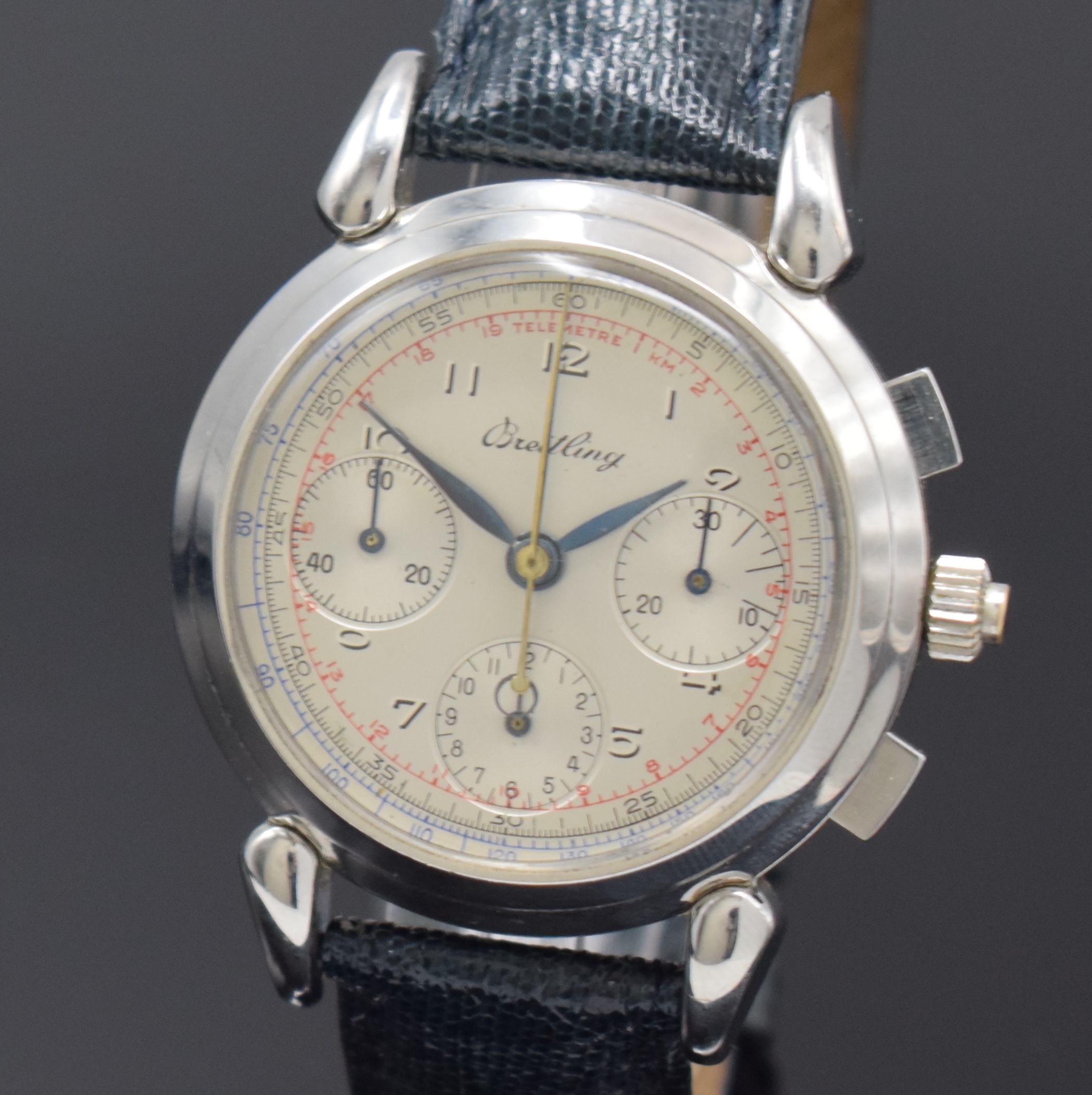 Detail a: Seltener Venus 179 Schaltradchronograph Rattrapante bezeichnet Breitling, Handaufzug, Schweiz um 2000, Werk um 1958, 3- teil. Edelstahlgeh., Boden ...