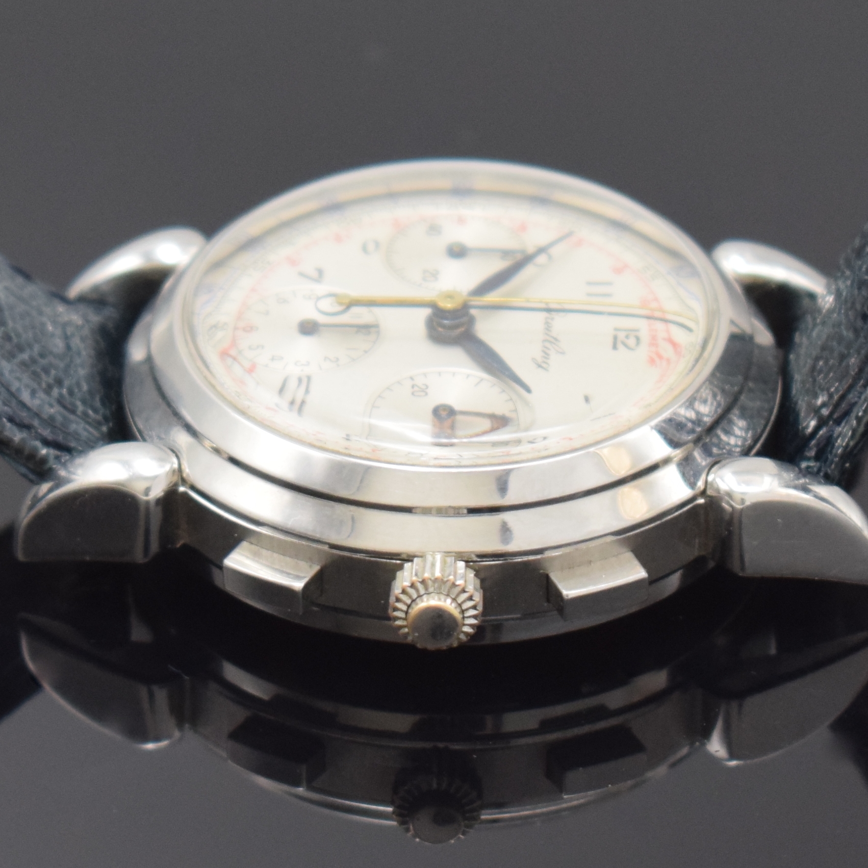 Detail b: Seltener Venus 179 Schaltradchronograph Rattrapante bezeichnet Breitling, Handaufzug, Schweiz um 2000, Werk um 1958, 3- teil. Edelstahlgeh., Boden ...