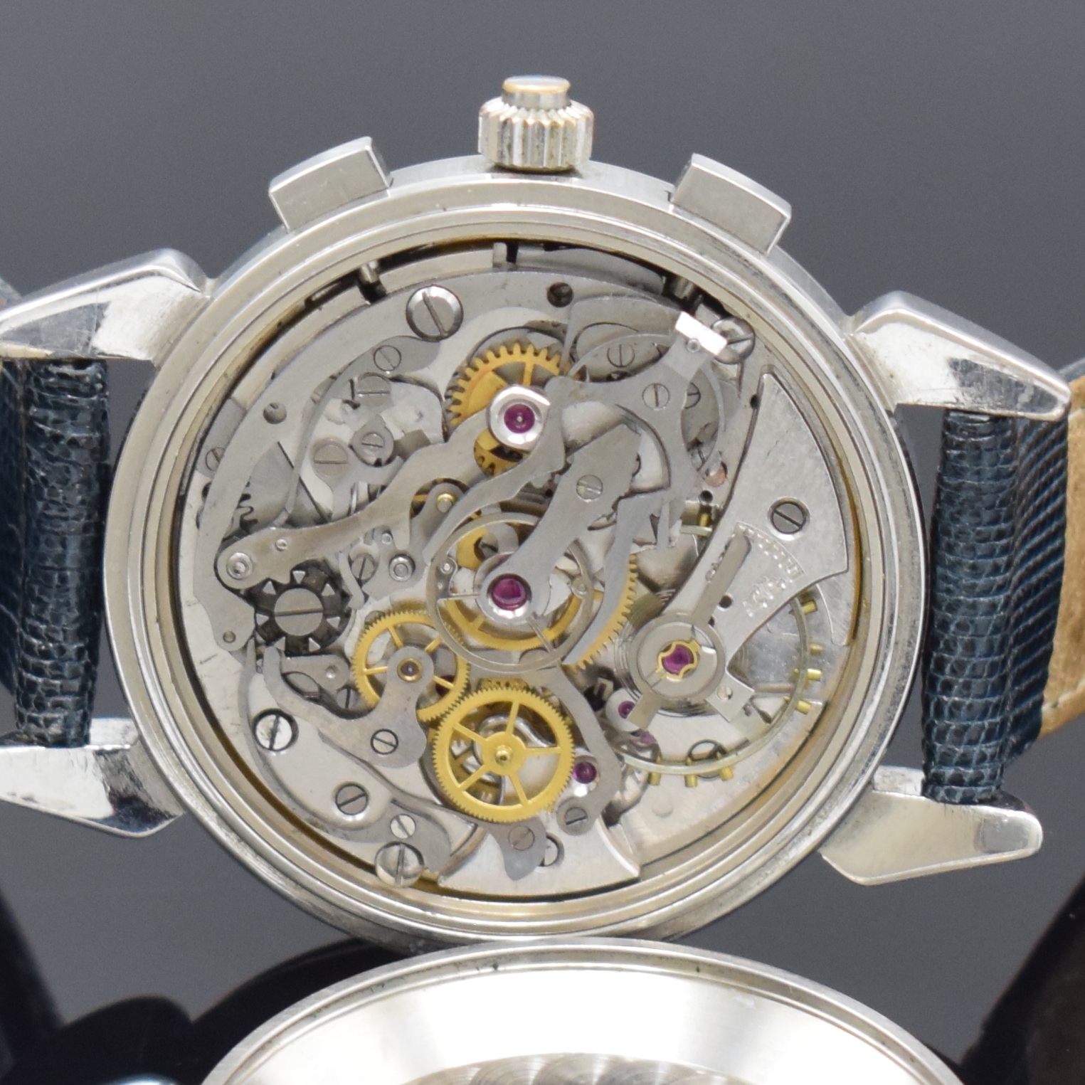 Detail d: Seltener Venus 179 Schaltradchronograph Rattrapante bezeichnet Breitling, Handaufzug, Schweiz um 2000, Werk um 1958, 3- teil. Edelstahlgeh., Boden ...
