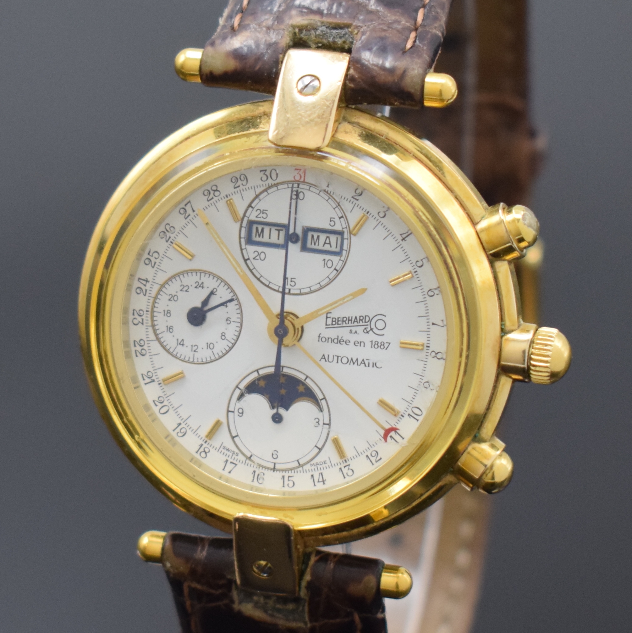 Detail a: EBERHARD & CO auf 999 Stück limitierter Armbandchronograph Edition Hommage Abraham Louis Perrelet mit Vollkalender, Schweiz um 1980, Automatik, ...
