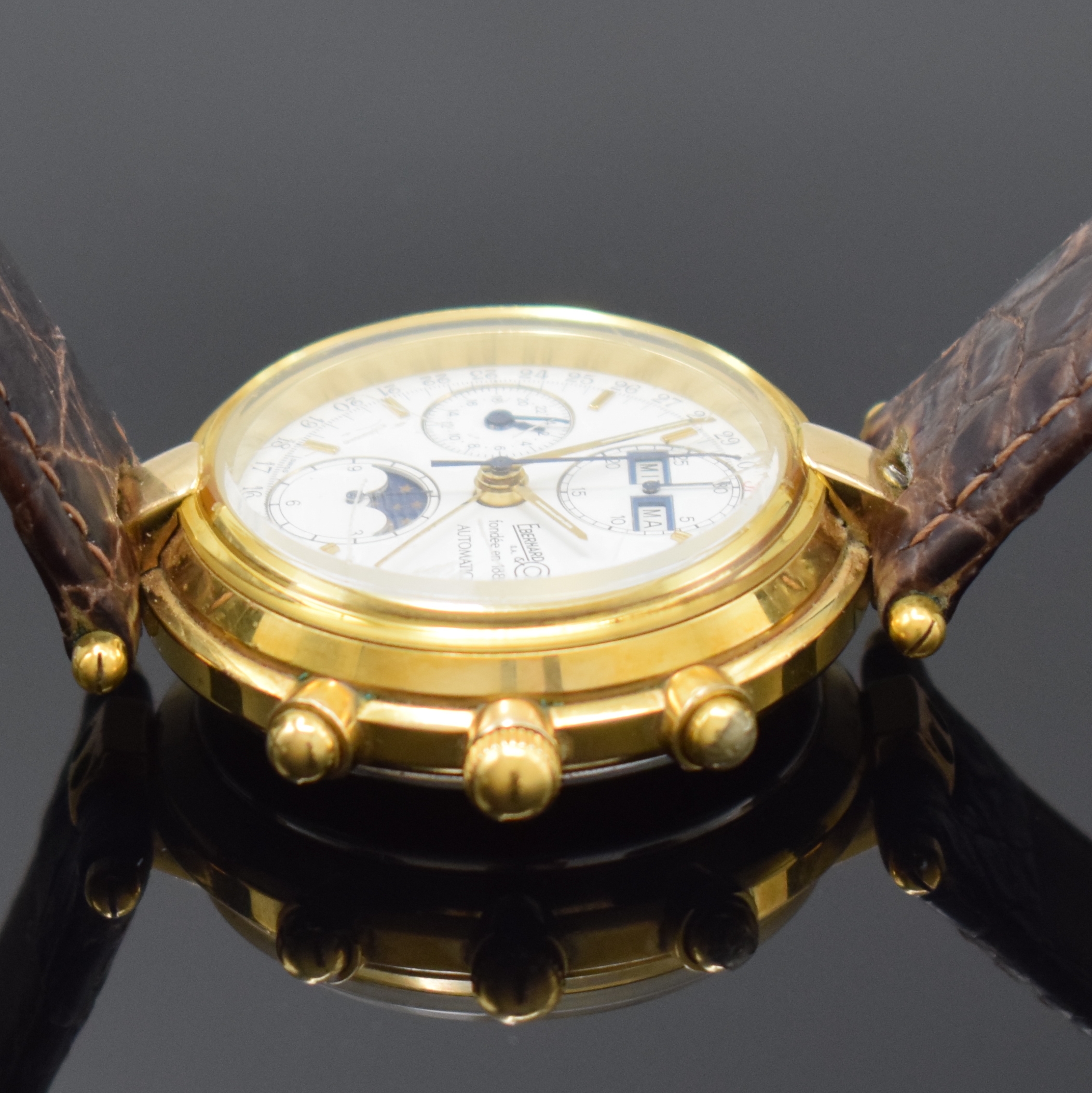 Detail b: EBERHARD & CO auf 999 Stück limitierter Armbandchronograph Edition Hommage Abraham Louis Perrelet mit Vollkalender, Schweiz um 1980, Automatik, ...