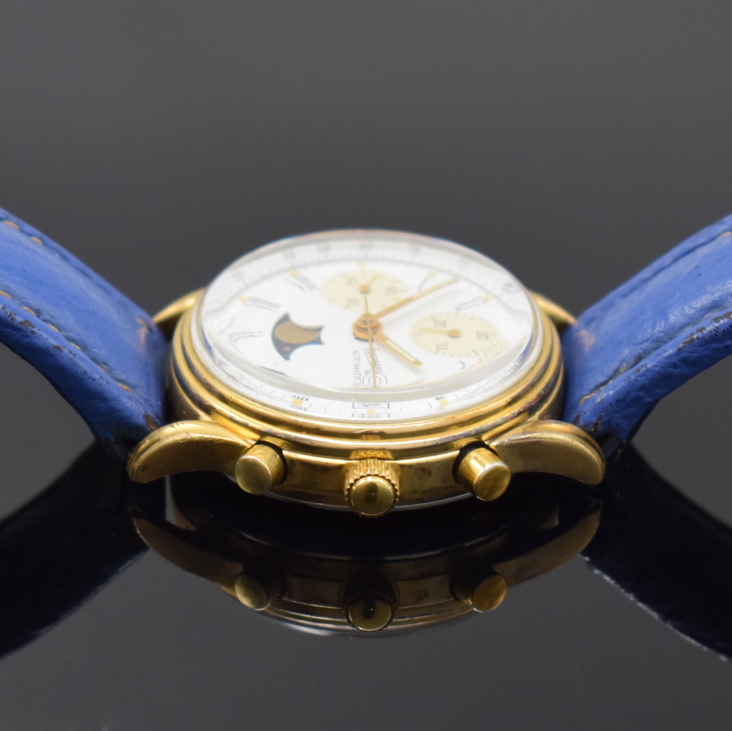 Detail b: EBERHARD & CO auf 499 Stück limitierter Armbandchronograph, Schweiz um 1987, Automatik, verg. Geh. m. verschr. Stahlboden (m. Monogramm), weißes ...