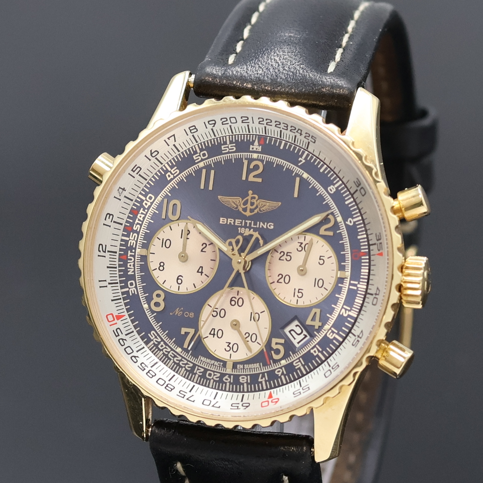 Detail a: BREITLING seltener, auf 25 Stück limitierter Schaltradchronograph Navitimer Rattrapante in GG 750/000 Referenz K34030, Automatik, Schweiz um 1990, ...