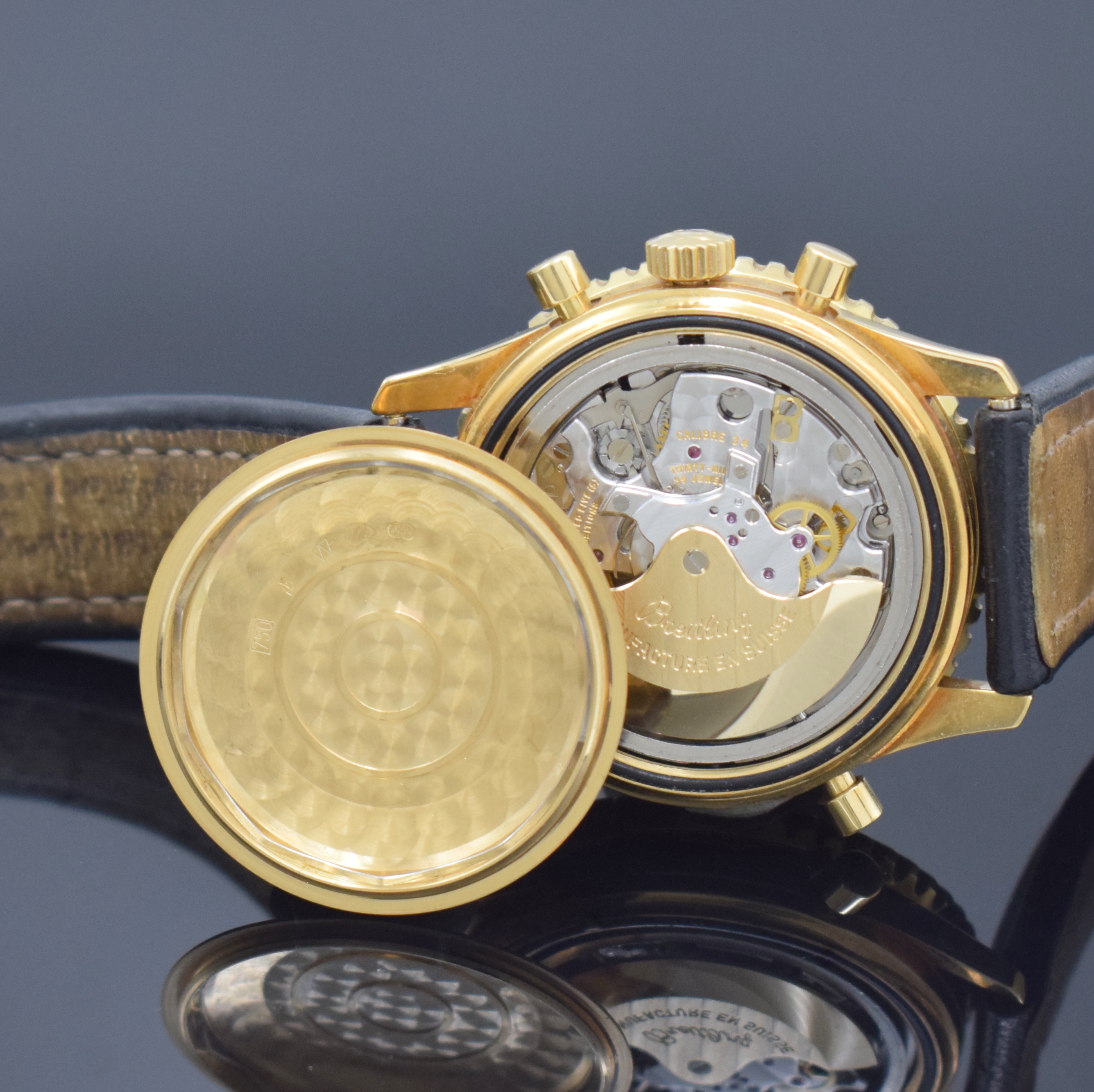 Detail e: BREITLING seltener, auf 25 Stück limitierter Schaltradchronograph Navitimer Rattrapante in GG 750/000 Referenz K34030, Automatik, Schweiz um 1990, ...
