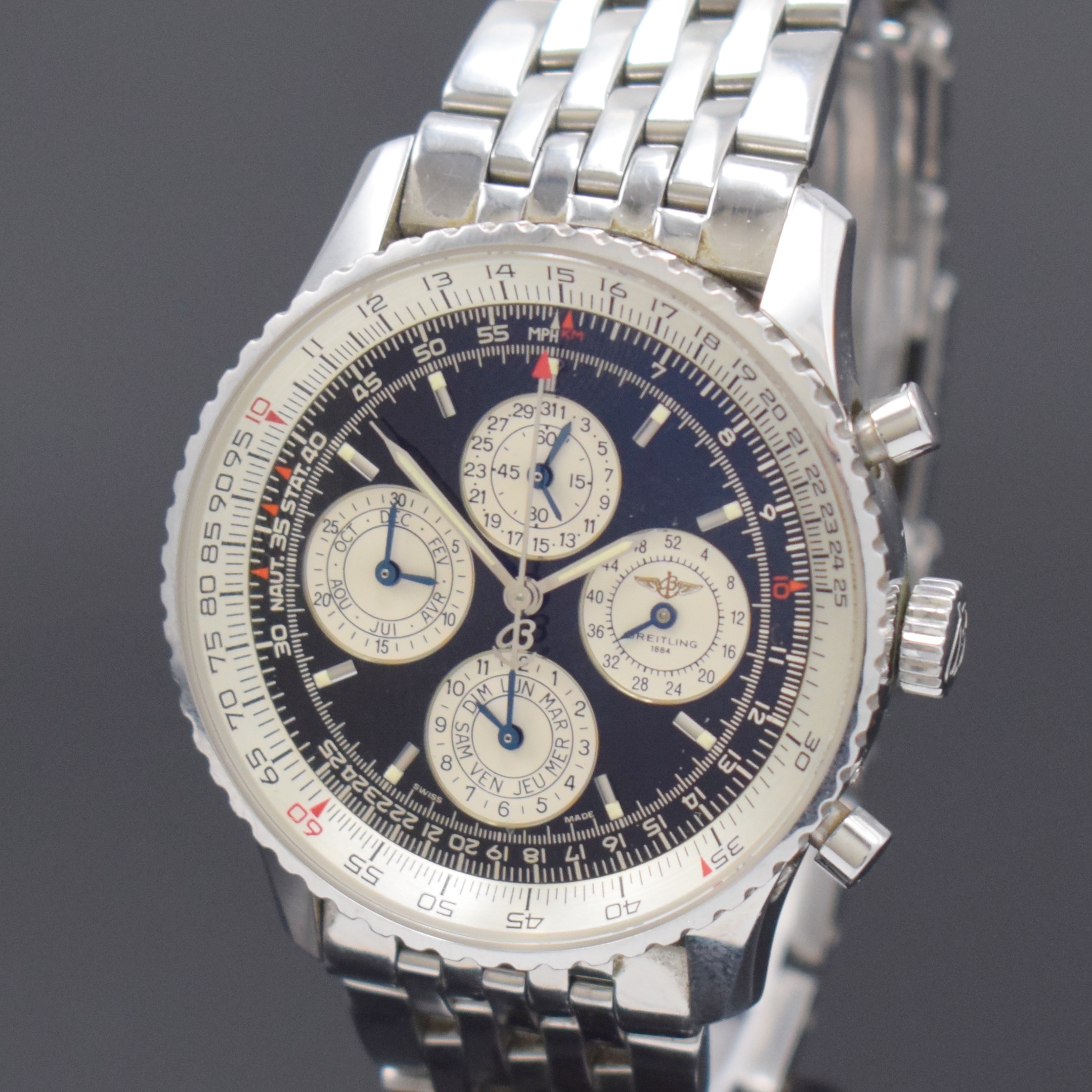 Detail a: BREITLING seltener auf 1.000 Stück limitierter Armbandchronograph Navitimer mit Vierjahreskalender Referenz A38022, Schweiz um 1997, Automatik, ...