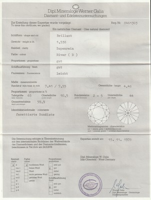 26926416d - Loser Brillant, 1.538 ct, River (D)/lupenrein, mit Galia Expertise Schätzpreis: ...