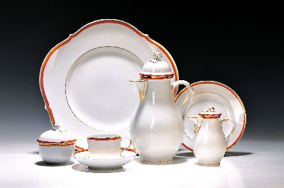 Image Mokkaservice, roter Faden mit Goldrand, Meissen, Porzellan, Goldstaffage, 6 Mokkatassen ...