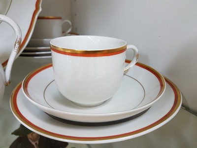 26926420d - Mokkaservice, roter Faden mit Goldrand, Meissen, Porzellan, Goldstaffage, 6 Mokkatassen ...