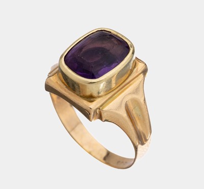 Image 14 kt Gold Amethyst-Ring, GG 585/000, ovalfacett. Amethyst, Kerben, RW 61, ca. 6.2 g
